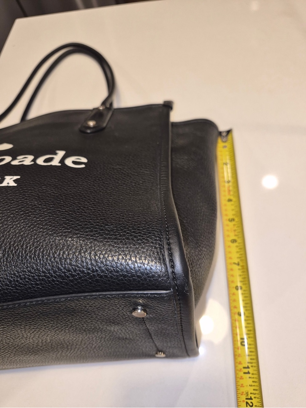 kate spade black leather logo tote with white print - Picture 5 of 7